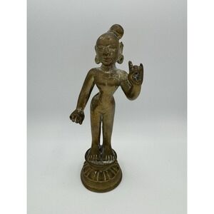 Indian Antique Old Brass Hand Crafted Standing Goddess Radha Statue Figurine